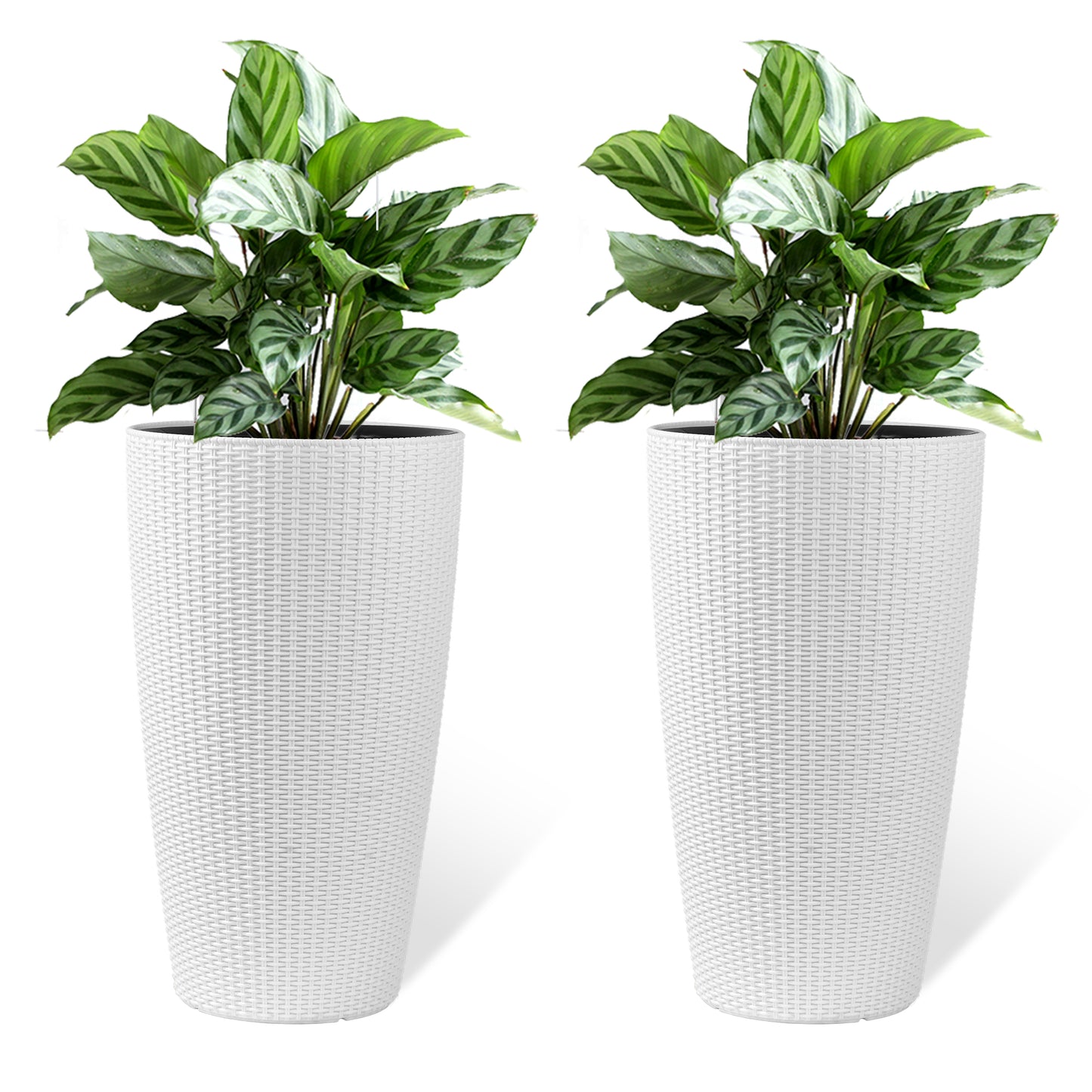 Set Of 2 Faux Rattan Tall Planters Outdoor Indoor Large With Water