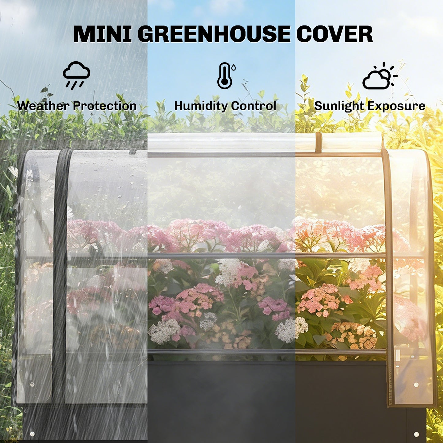 Raised Garden Bed with Greenhouse Cover, Metal Elevated Planter with Legs and Drainage, Black 1110x510mm