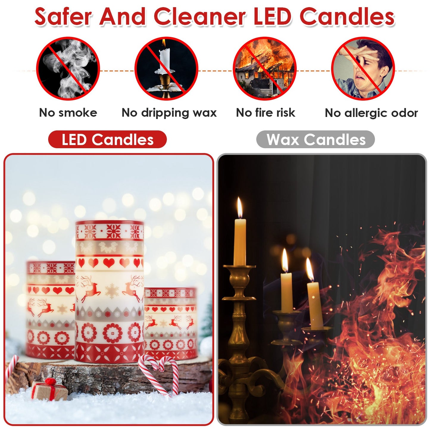 3-Pack Christmas Flameless LED Candles with Remote & Timer