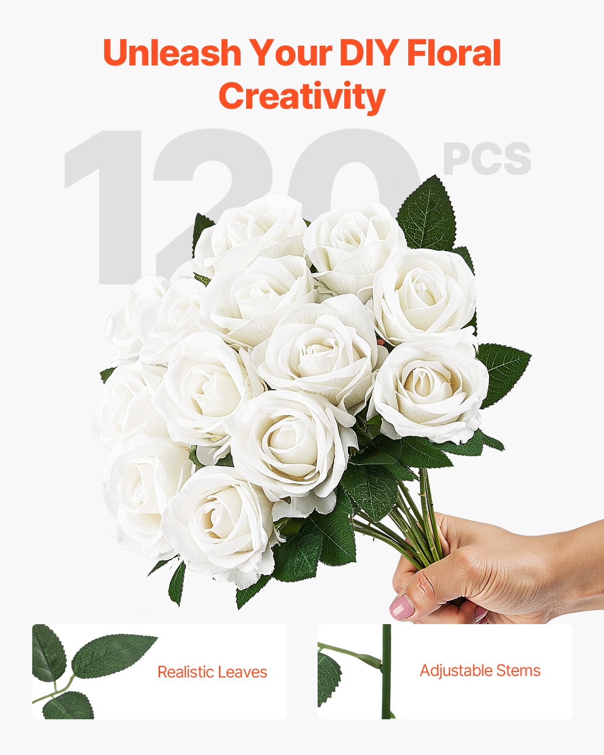 120 White Artificial Rose Flowers for Home Decor & Floral Arrangements