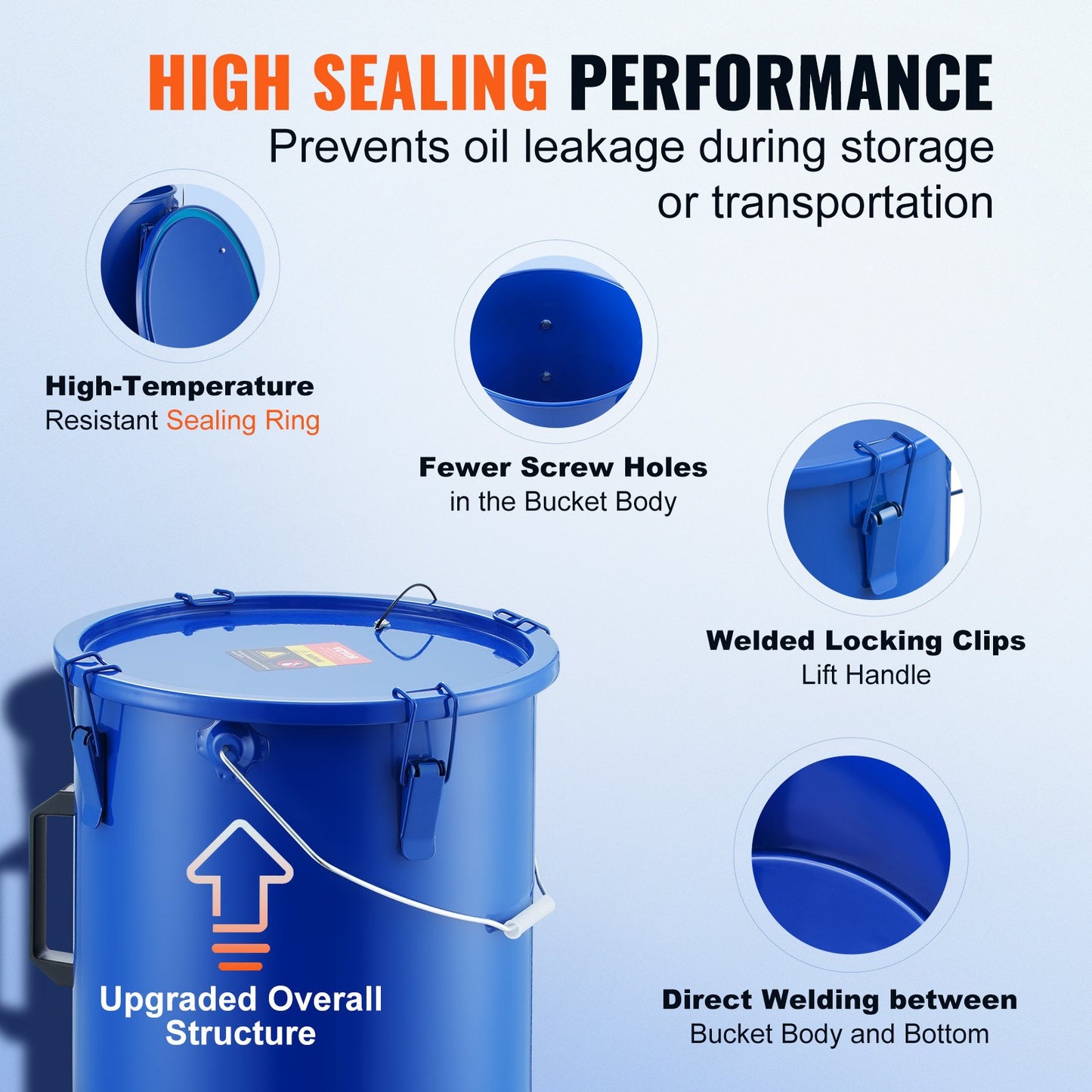 6-Gallon Fryer Grease Bucket with Lid & Filter Bag - Blue