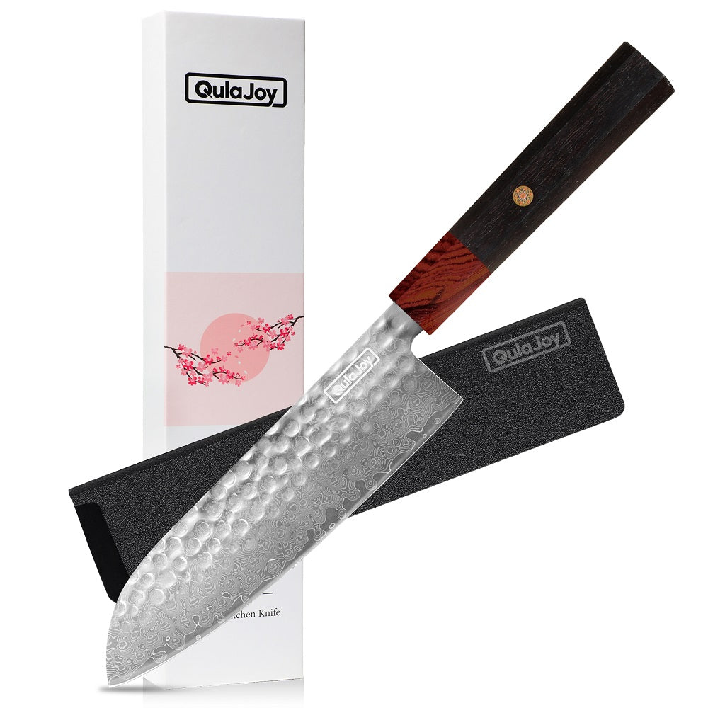 8 Inch Chef Knife - Japanese Damascus VG-10 Steel, Hammered Blade