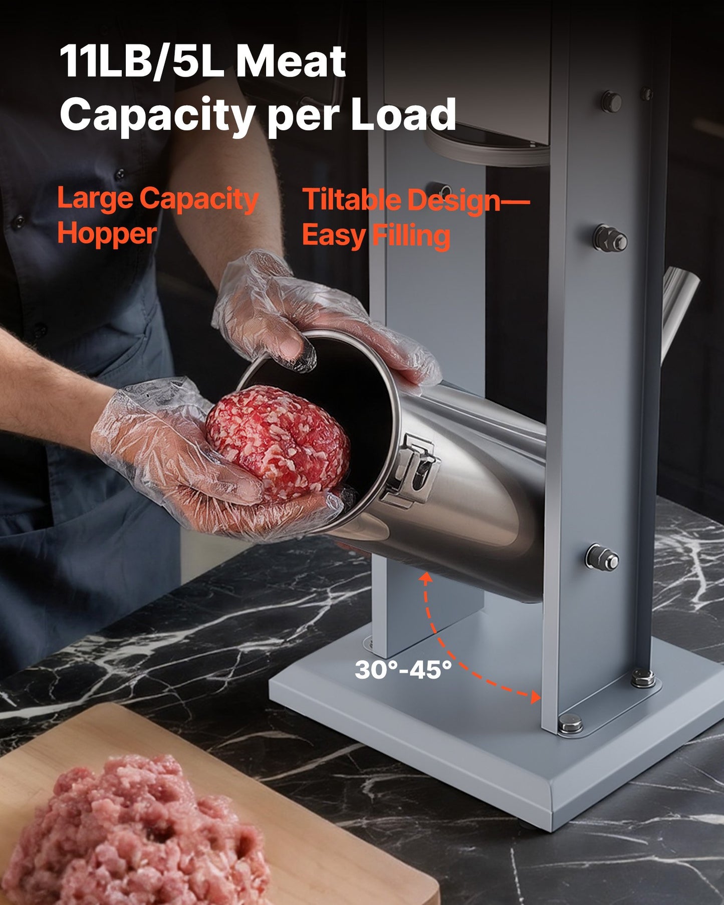 Manual Sausage Stuffer 11 Lb Vertical Meat Filler with 5 Tubes Stainless Steel