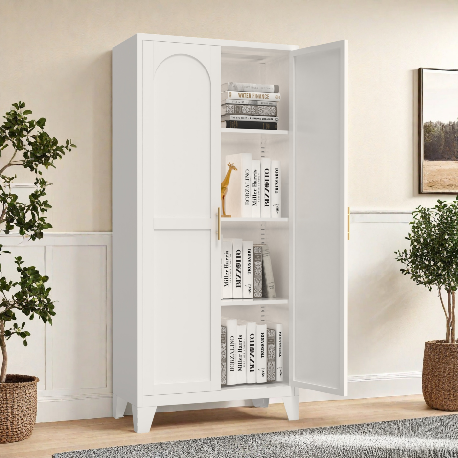 61'' Metal Storage Cabinet with Adjustable Shelves - White