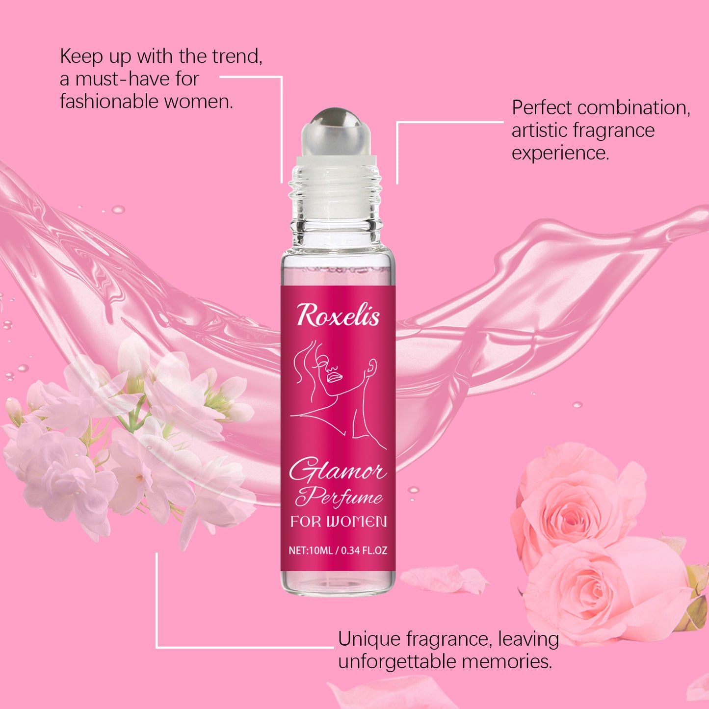 Women's Pheromone Roll-On Perfume - Long Lasting Rose Scent 10ml