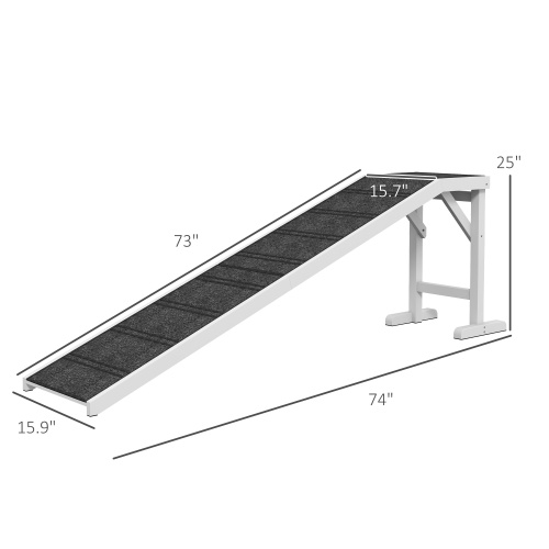 Wooden Dog Ramp with Non-Slip Carpet and Top Platform - 74 Inch Pet Steps