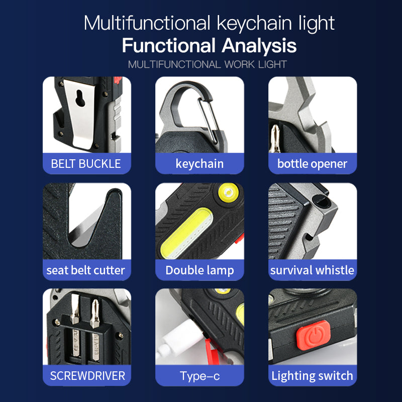 Multifunctional Emergency Camping Light with COB LED & Keychain - Bright Portable Work & Outdoor Light