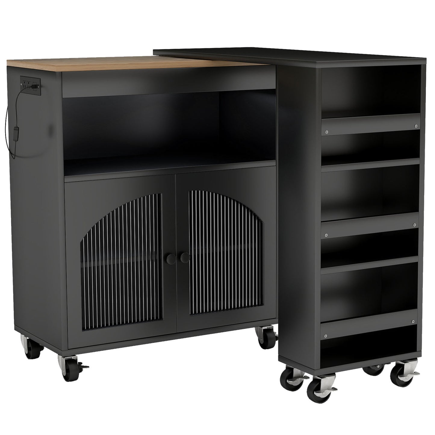 Kitchen Island On Wheels With Extended Table MDF Rolling Storage Cart