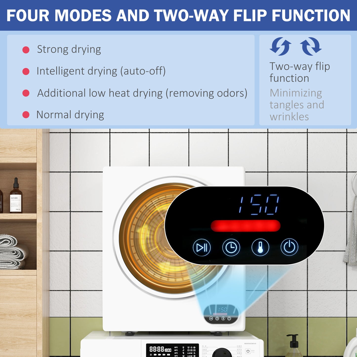Portable Clothes Dryer 1.5 cu.ft Compact Laundry Dryer for Apartments Dorms RVs - White