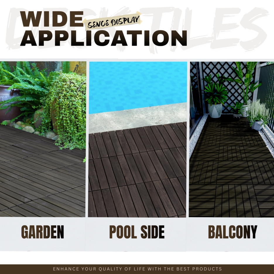 Interlocking Deck Tiles 12x12 inch Dark Brown Acacia Hardwood Outdoor Flooring Set