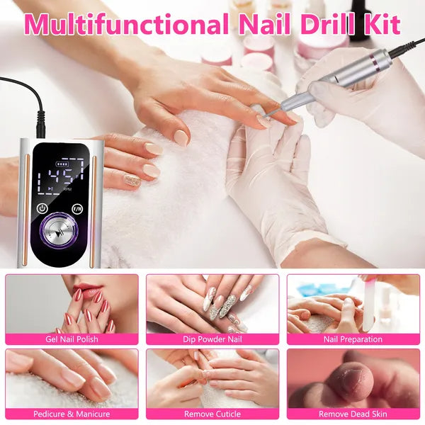 45000 RPM Portable Electric Nail Drill Kit with 11 Bits - White