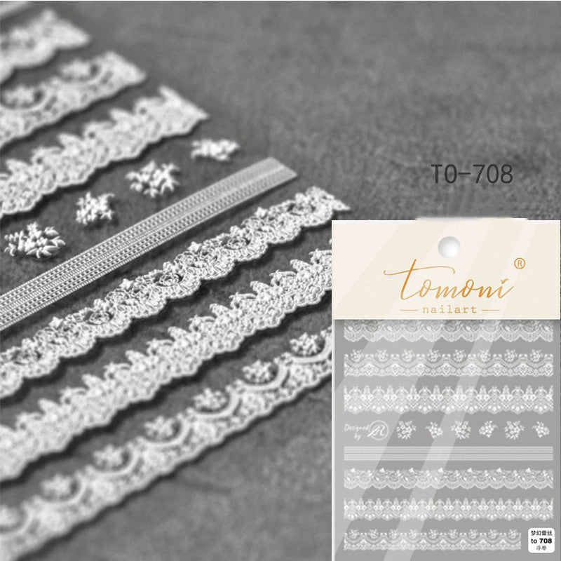 Lace Embossed Nail Stickers – Black & White Decals