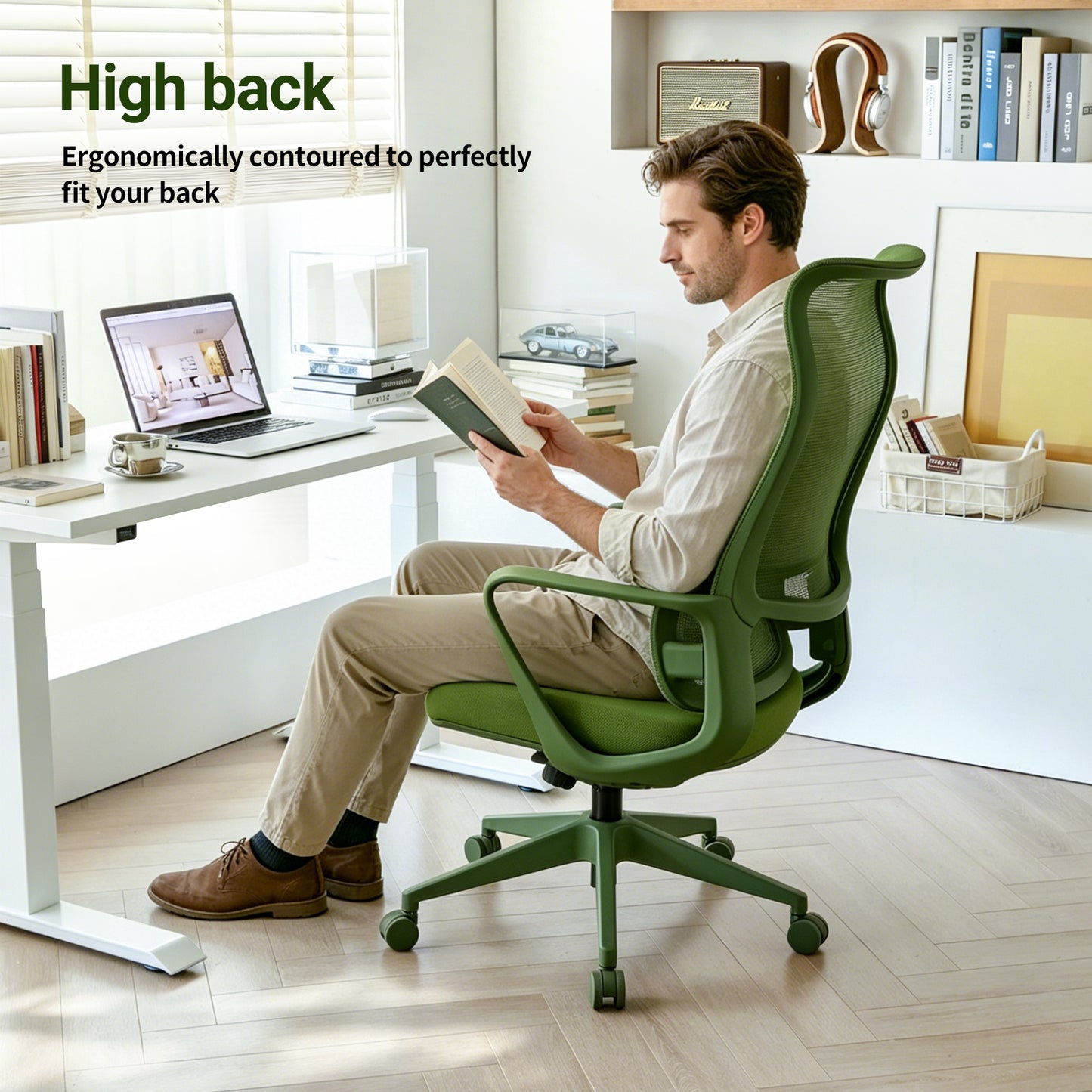 Ergonomic Green Office Chair with Adjustable Lumbar Support