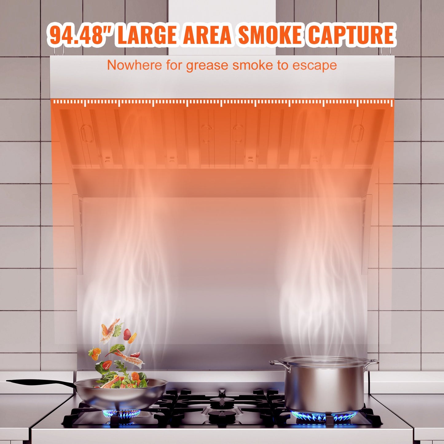 8FT Stainless Steel Commercial Exhaust Hood for Food Trucks