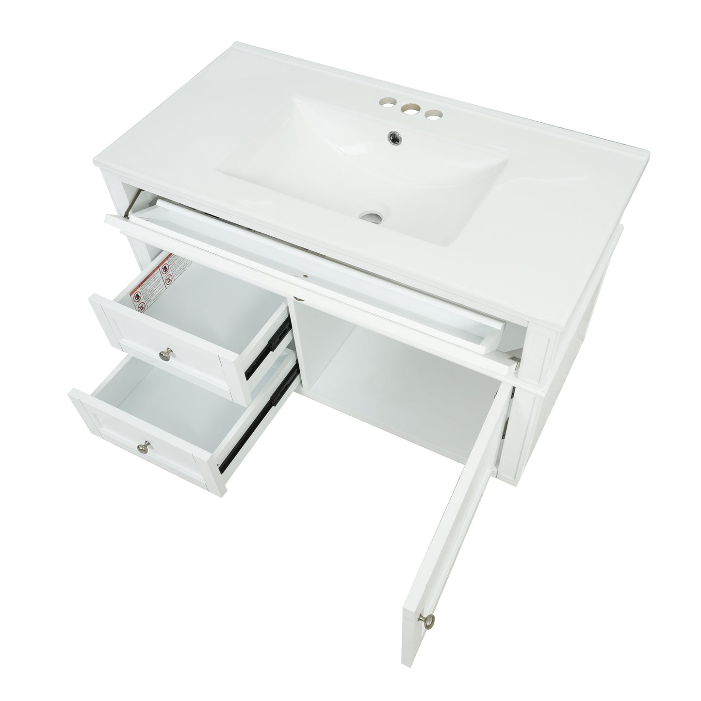 36-inch Wall Mounted Bathroom Vanity with Ceramic Sink & Drawers