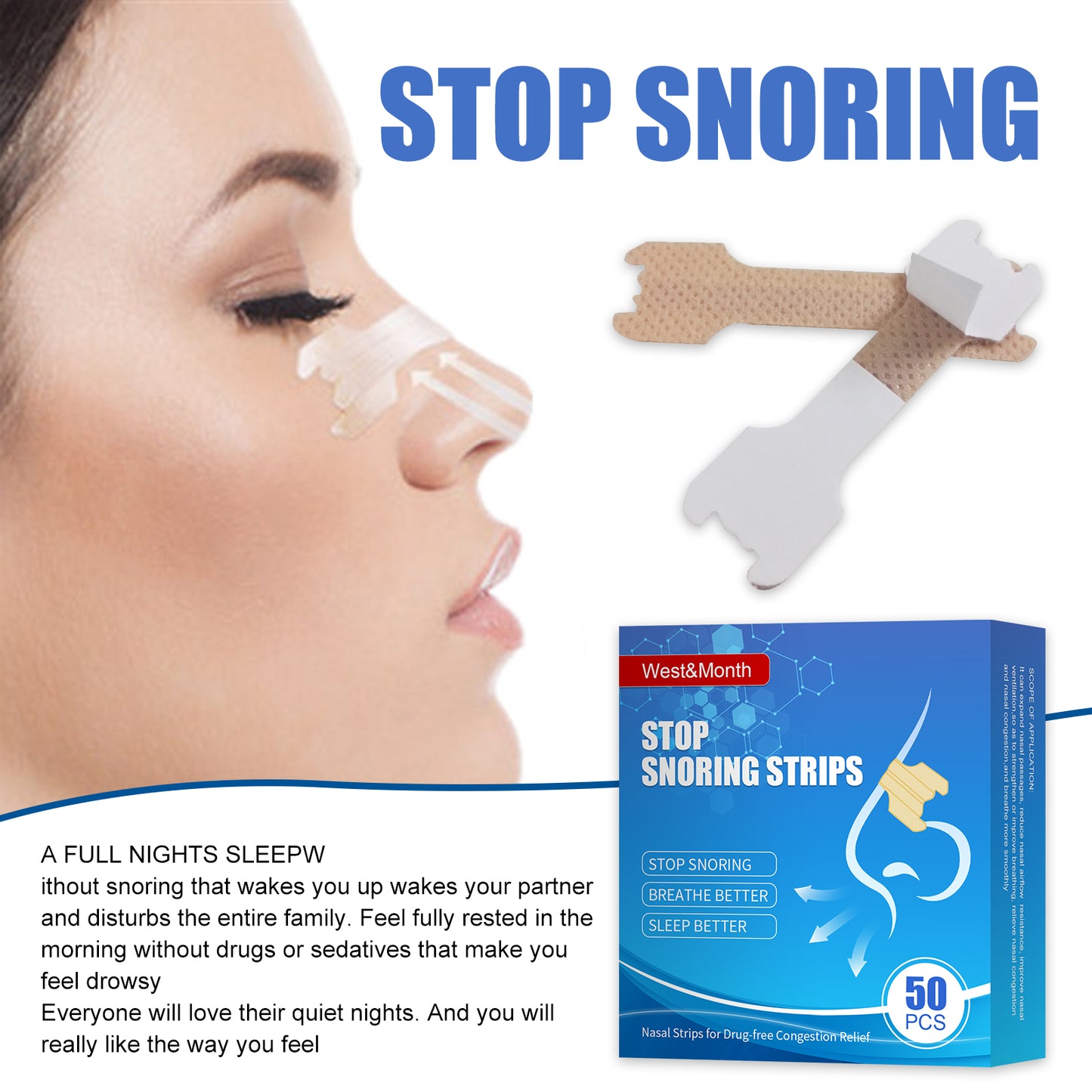 Nasal Strips for Snoring Relief - Breathable Airway Support for Better Sleep
