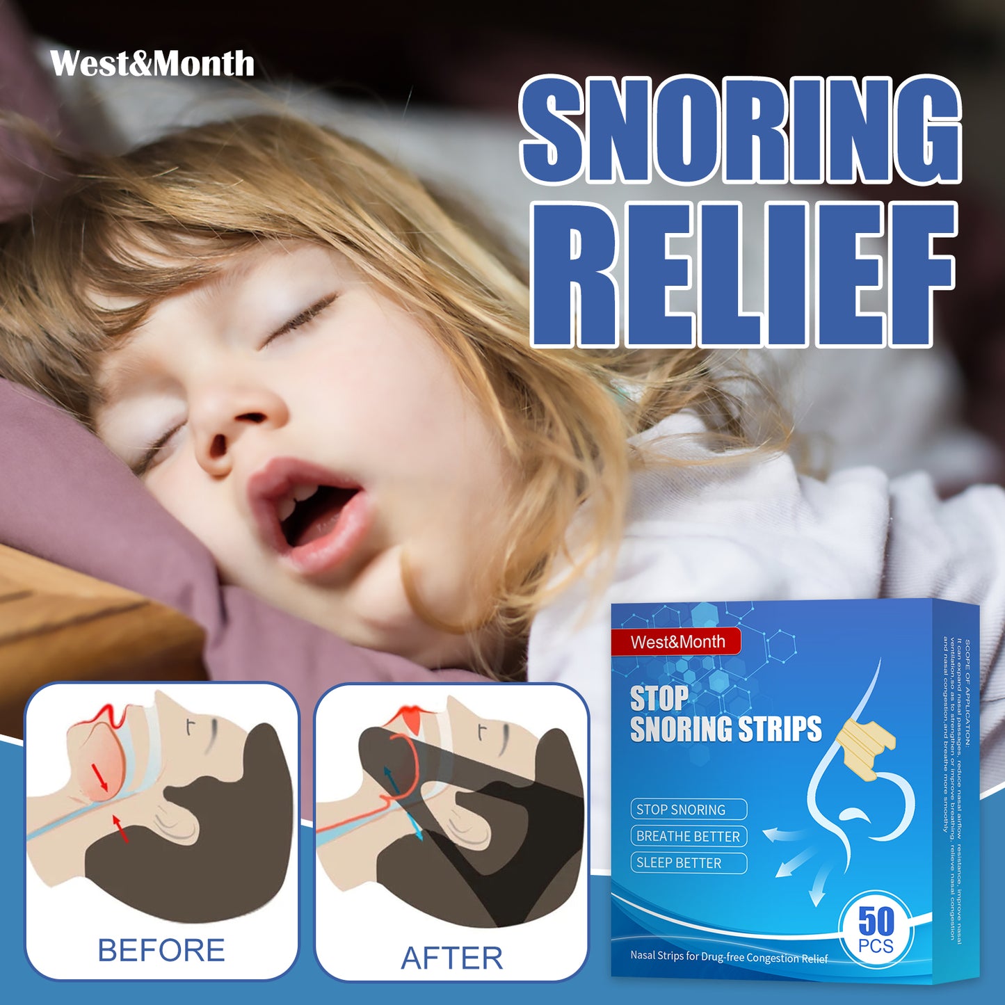 Nasal Strips for Snoring Relief - Breathable Airway Support for Better Sleep