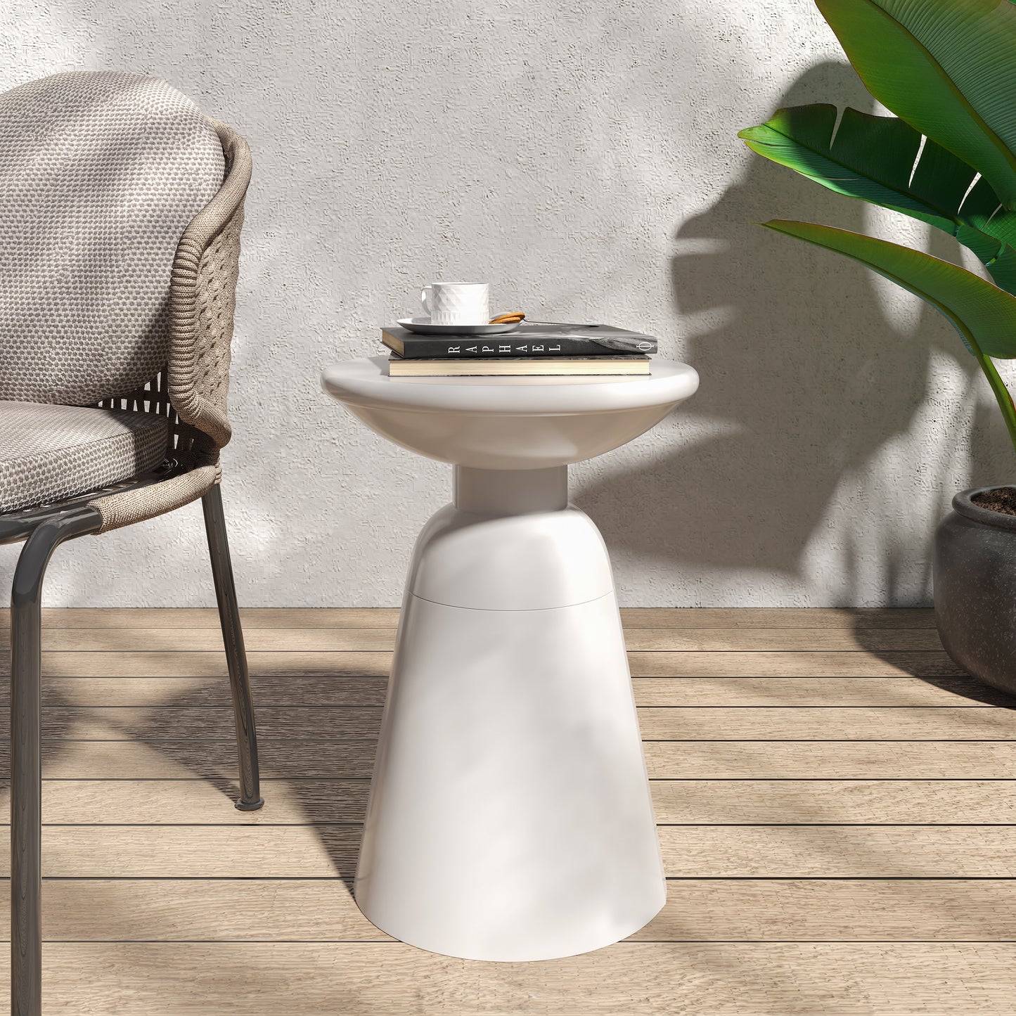 Large White Outdoor Metal End Table - Modern Design