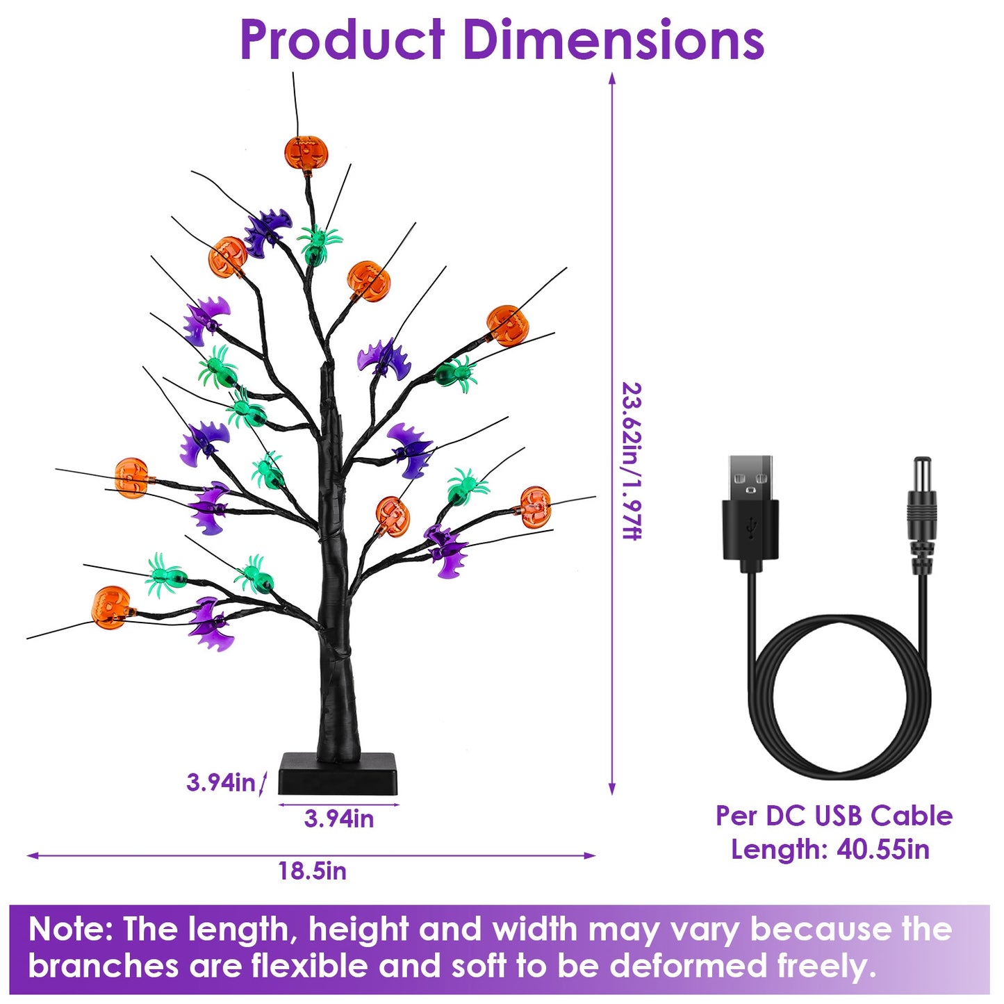 Lighted Halloween Trees - 2 Pack 1.97ft Adjustable Twigs with Timer