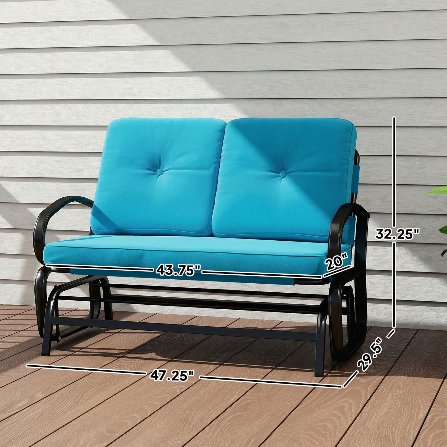 2-Person Outdoor Glider Bench with Tufted Cushions - Blue
