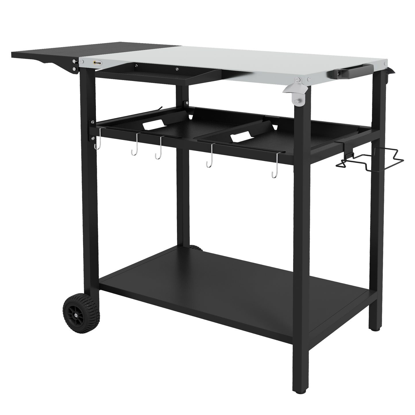 2-Tier Outdoor Bar Cart with Stainless Steel Top - Black