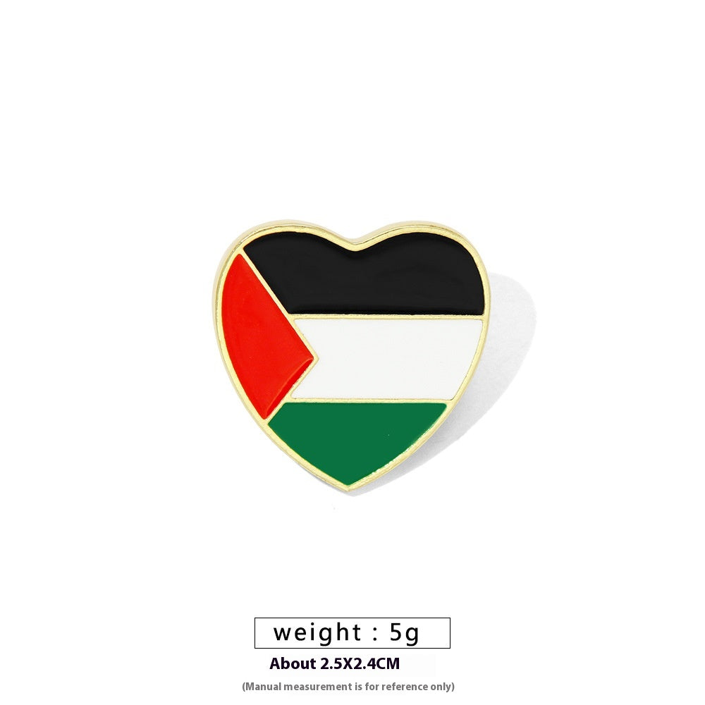 Free Palestine Flag Brooch Pin - Gold & Black Badge for Clothes & Accessories