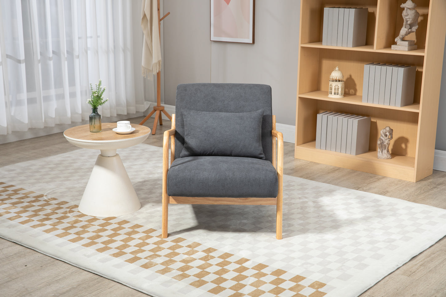 Mid Century Modern Accent Chair - Antique Grey Upholstered