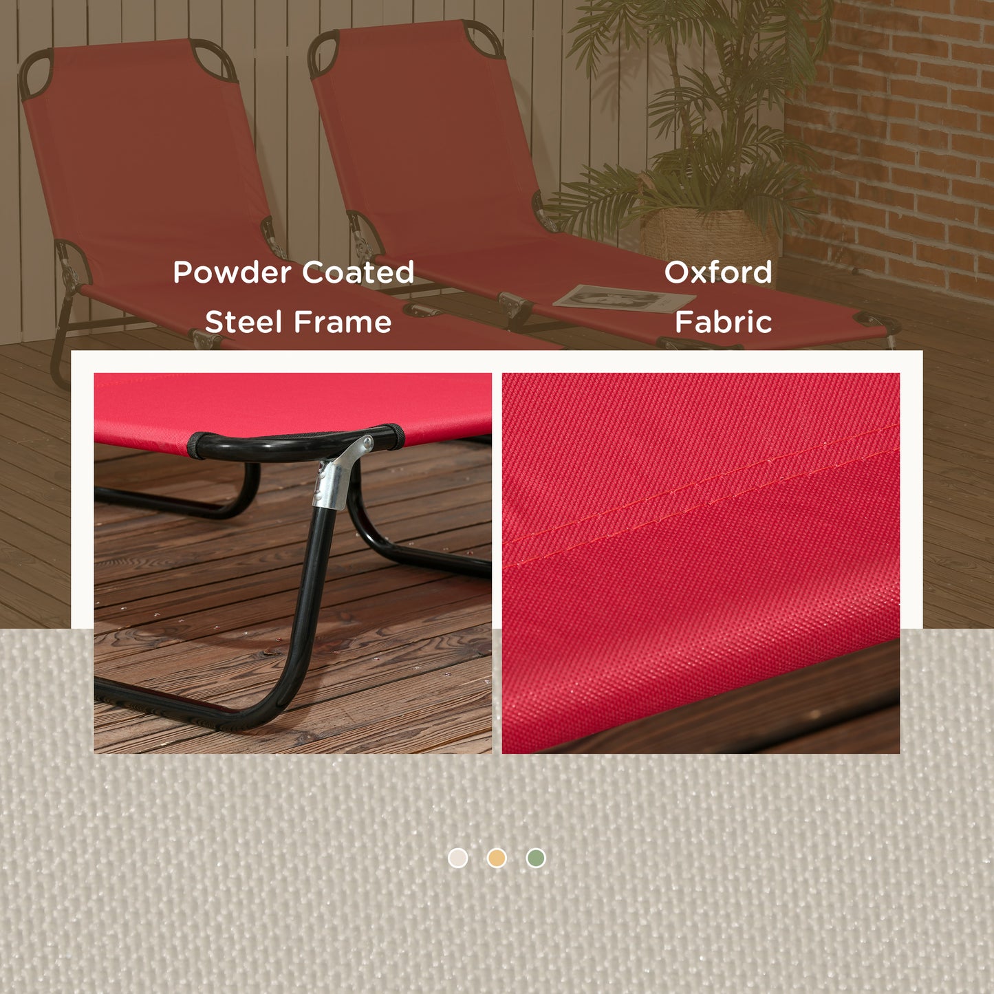 Folding Chaise Lounge Pool Chairs - 2-Piece Set, Red