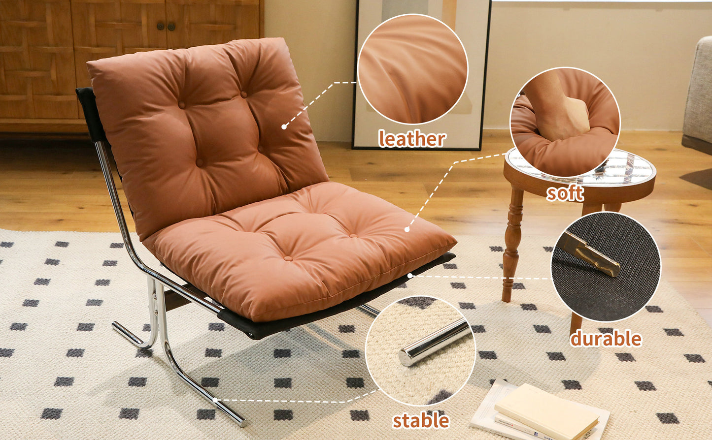 Brown Leather Accent Armchair - Modern High Back Chair