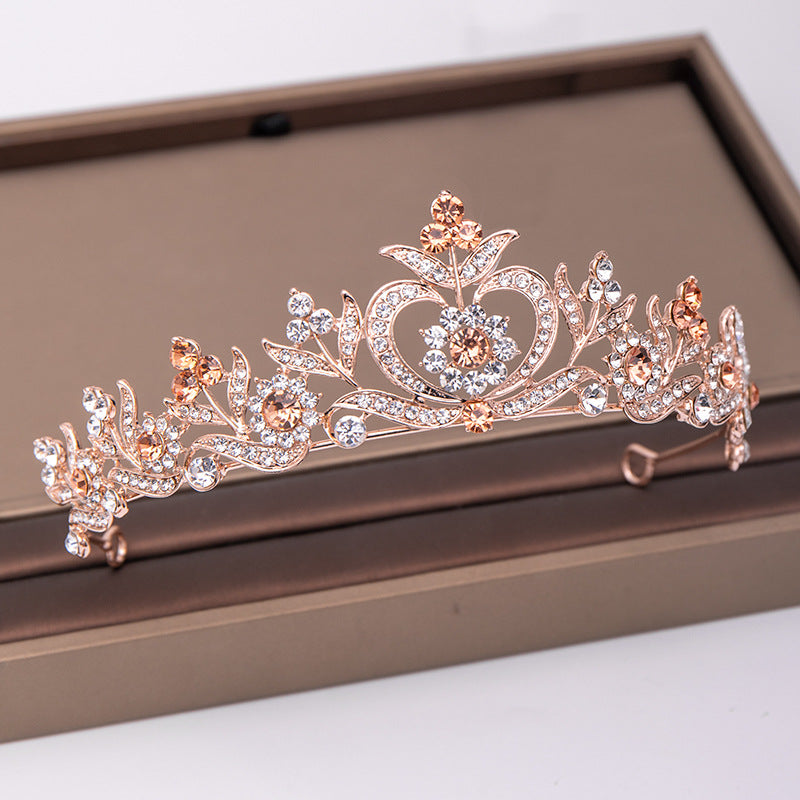 Leaf Diamond Baroque Bridal Crown - Rose Gold