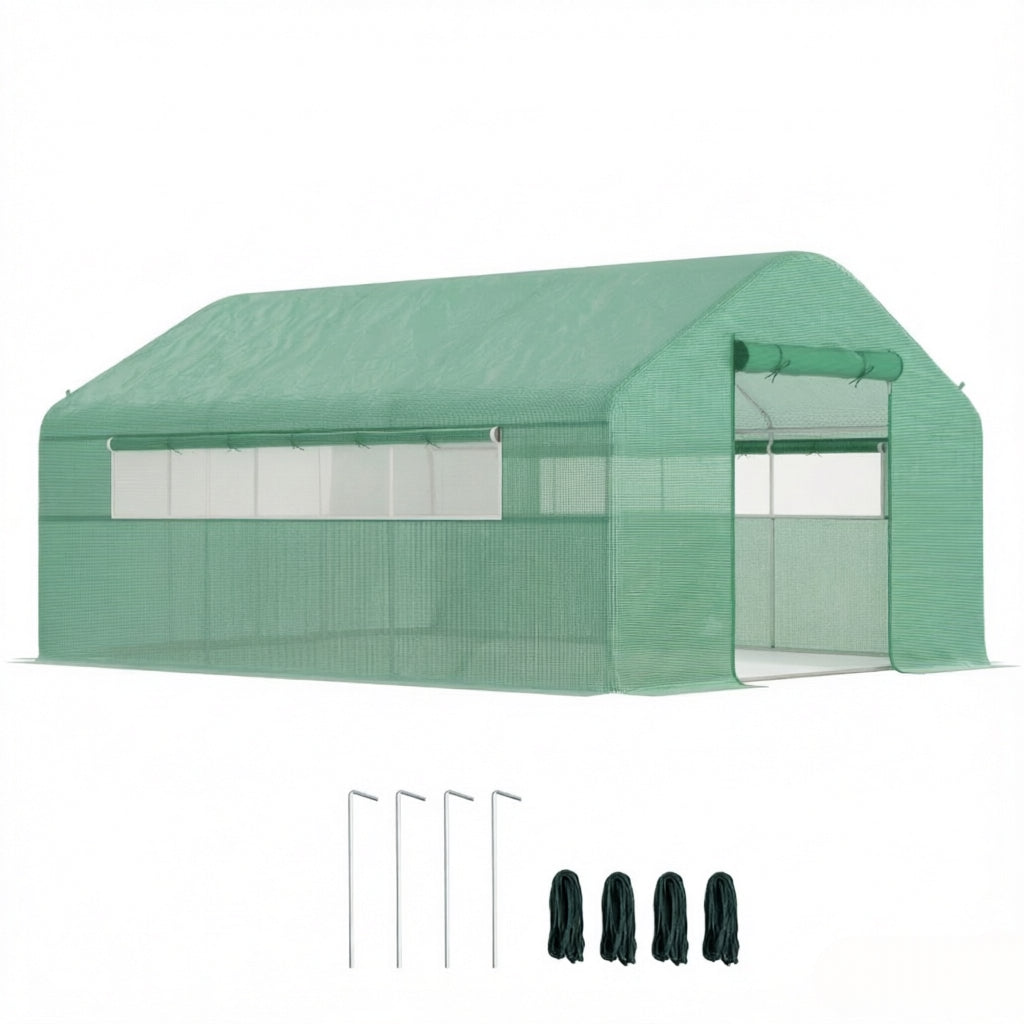 Outdoor Greenhouse with Large Windows - Spacious Tunnel Design
