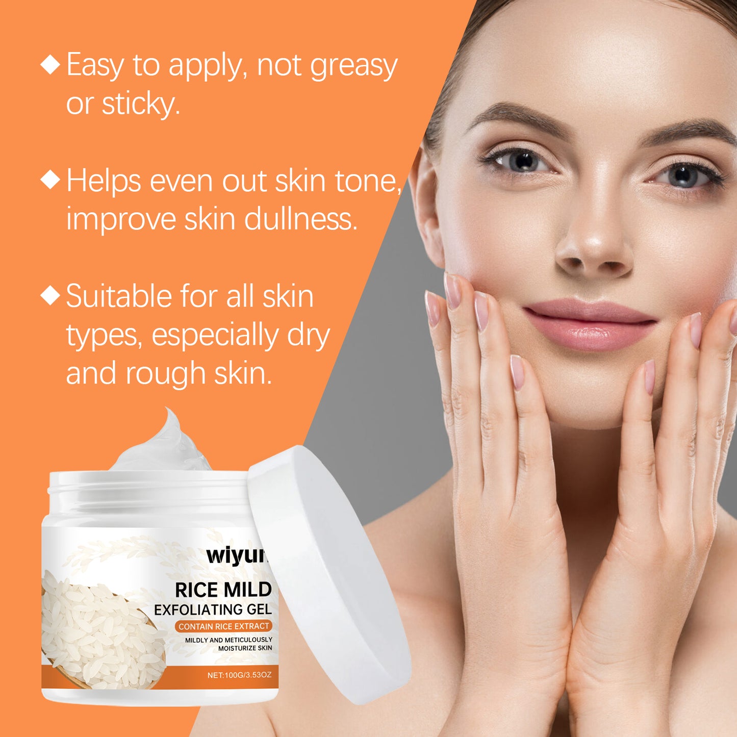 Rice Exfoliating Gel - Gentle Face and Body Skin Smoothing Cleanser