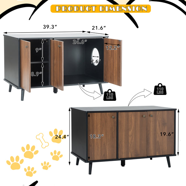 Large Wooden Cat Litter Box Enclosure with Hidden Plug & Storage