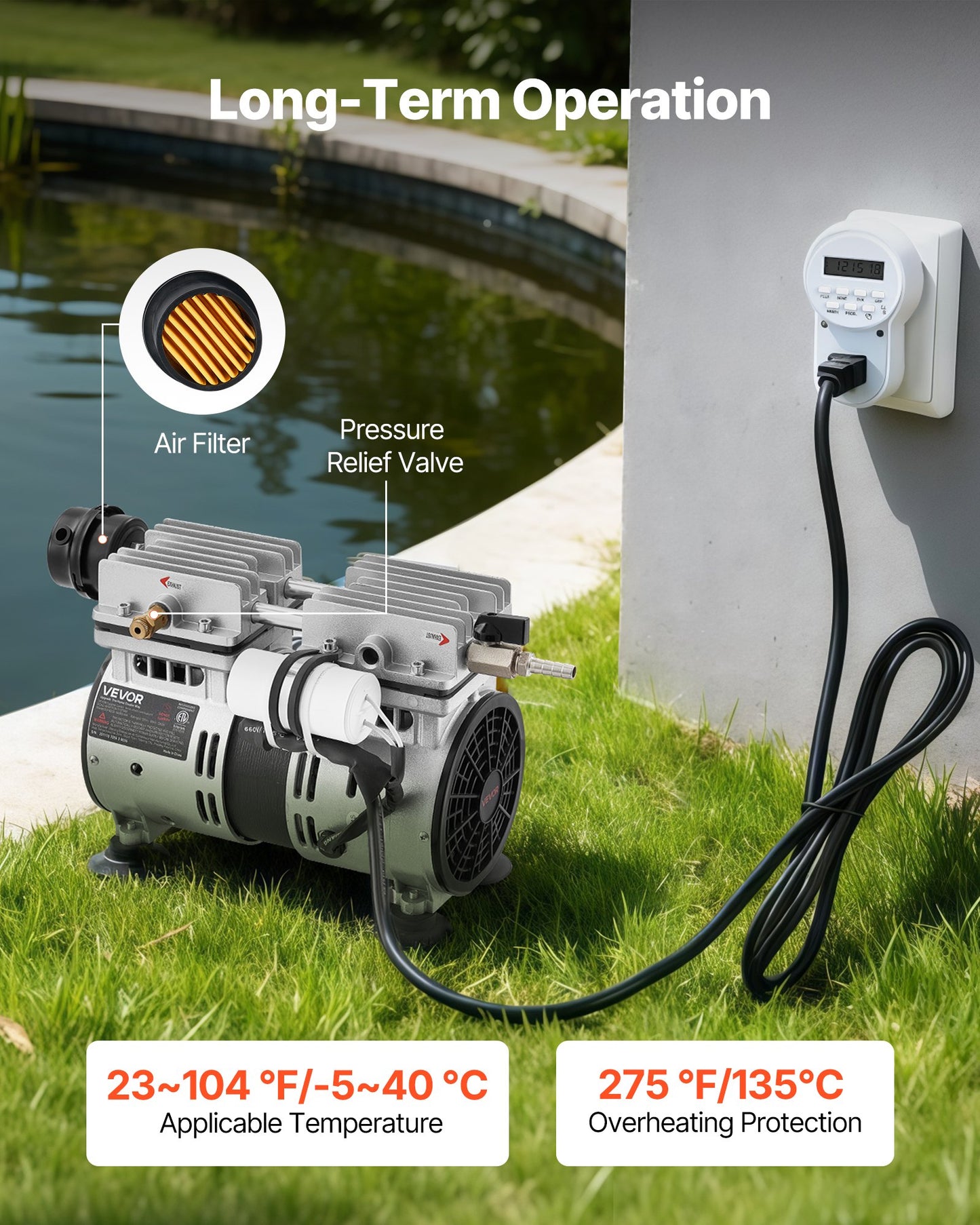 Pond Aerator 5.2CFM 3/4 HP Water Oxygen Pump for Ponds Up to 3 Acres
