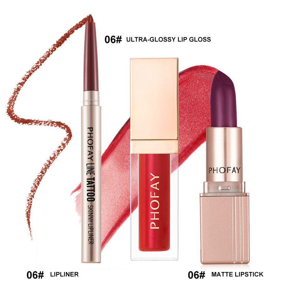 3-Piece Long-Lasting Lip Makeup Set with Gloss, Lipstick, and Liner