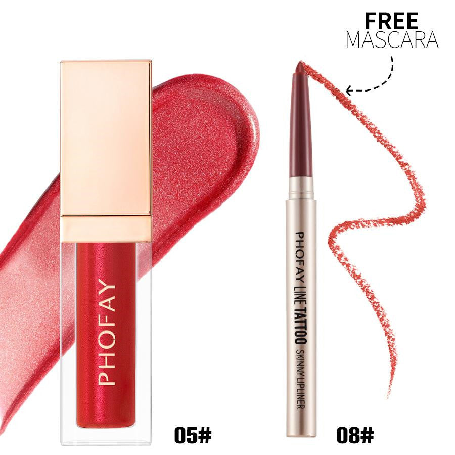 Waterproof Lip Liner and Ultra-Glossy Lip Gloss Makeup Set