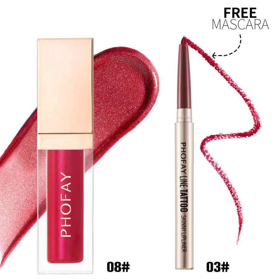 Waterproof Lip Liner and Ultra-Glossy Lip Gloss Makeup Set