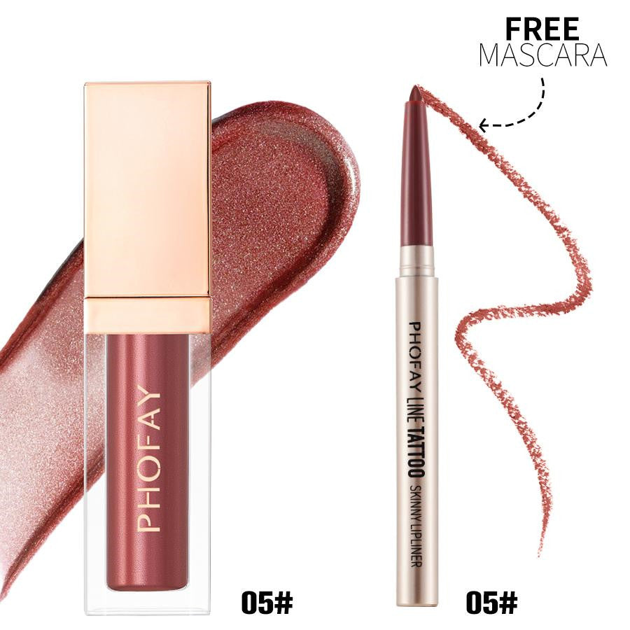 Waterproof Lip Liner and Ultra-Glossy Lip Gloss Makeup Set