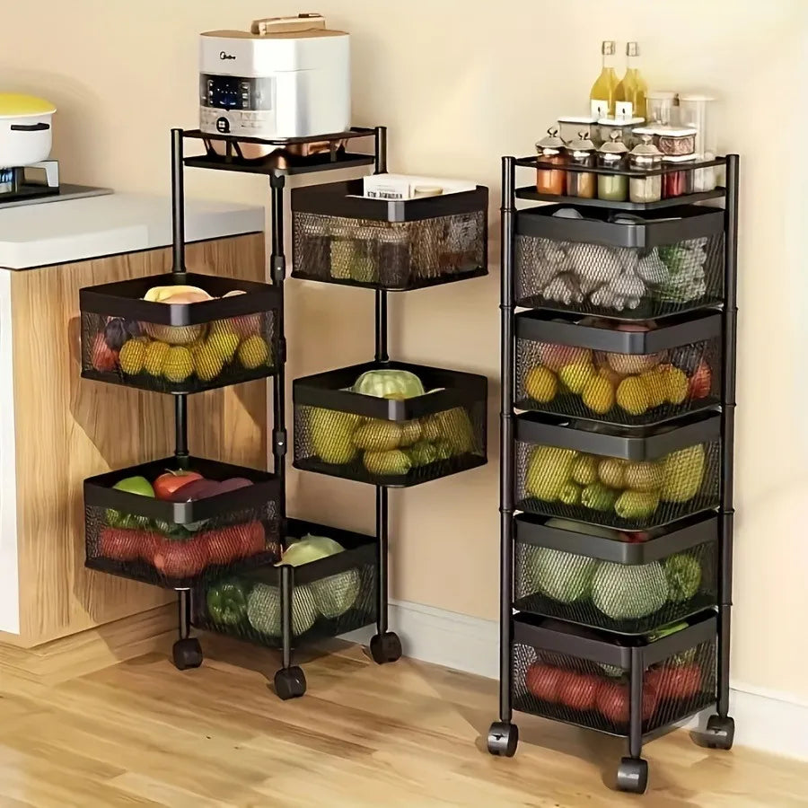 Rotating Kitchen Storage Shelf 5 Tier, Metal Fruit Vegetable Basket