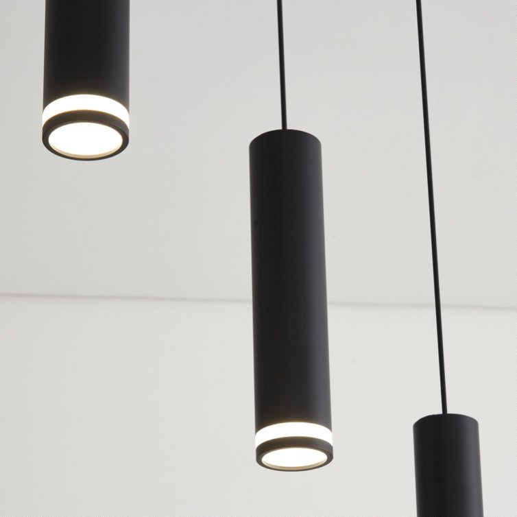 6-Light Matte Black Kitchen Island Pendant Light Fixture, Adjustable Cylinder Design