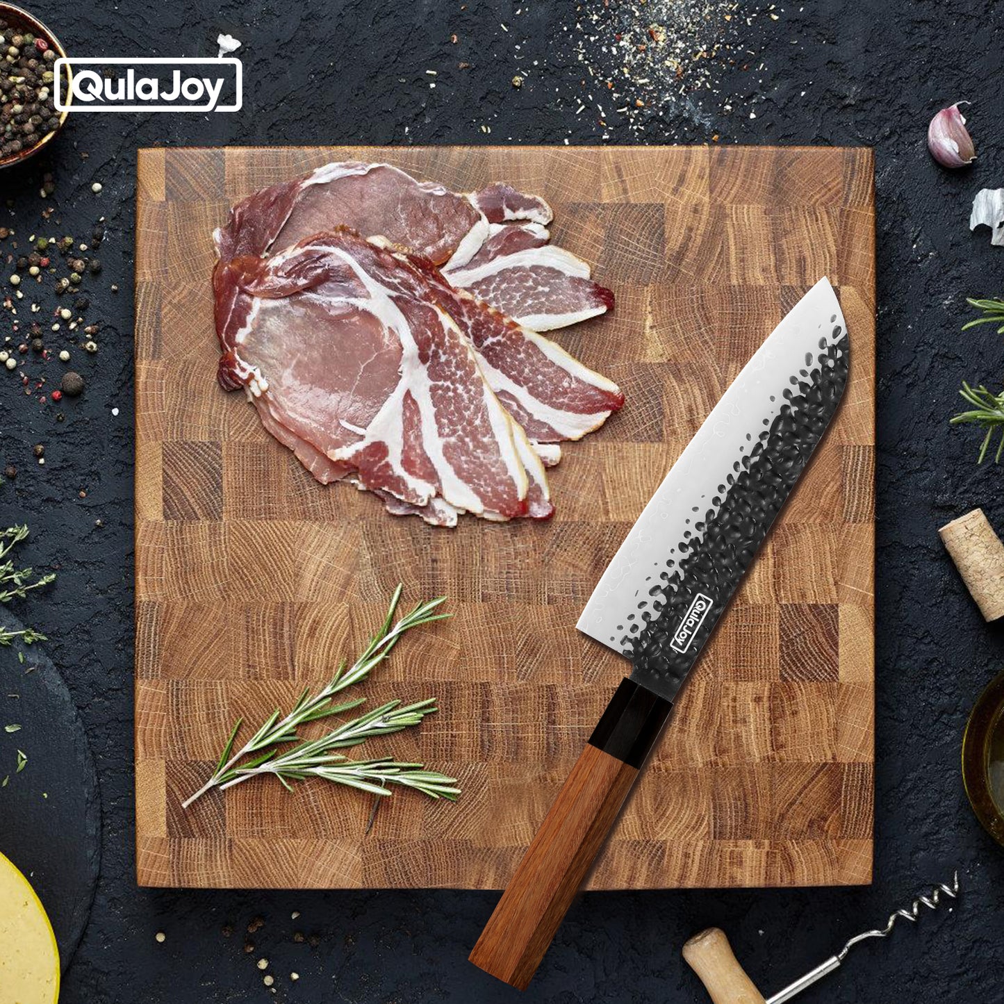 Professional Japanese Santoku Knife - 9Cr18Mov Blade, Rosewood Handle