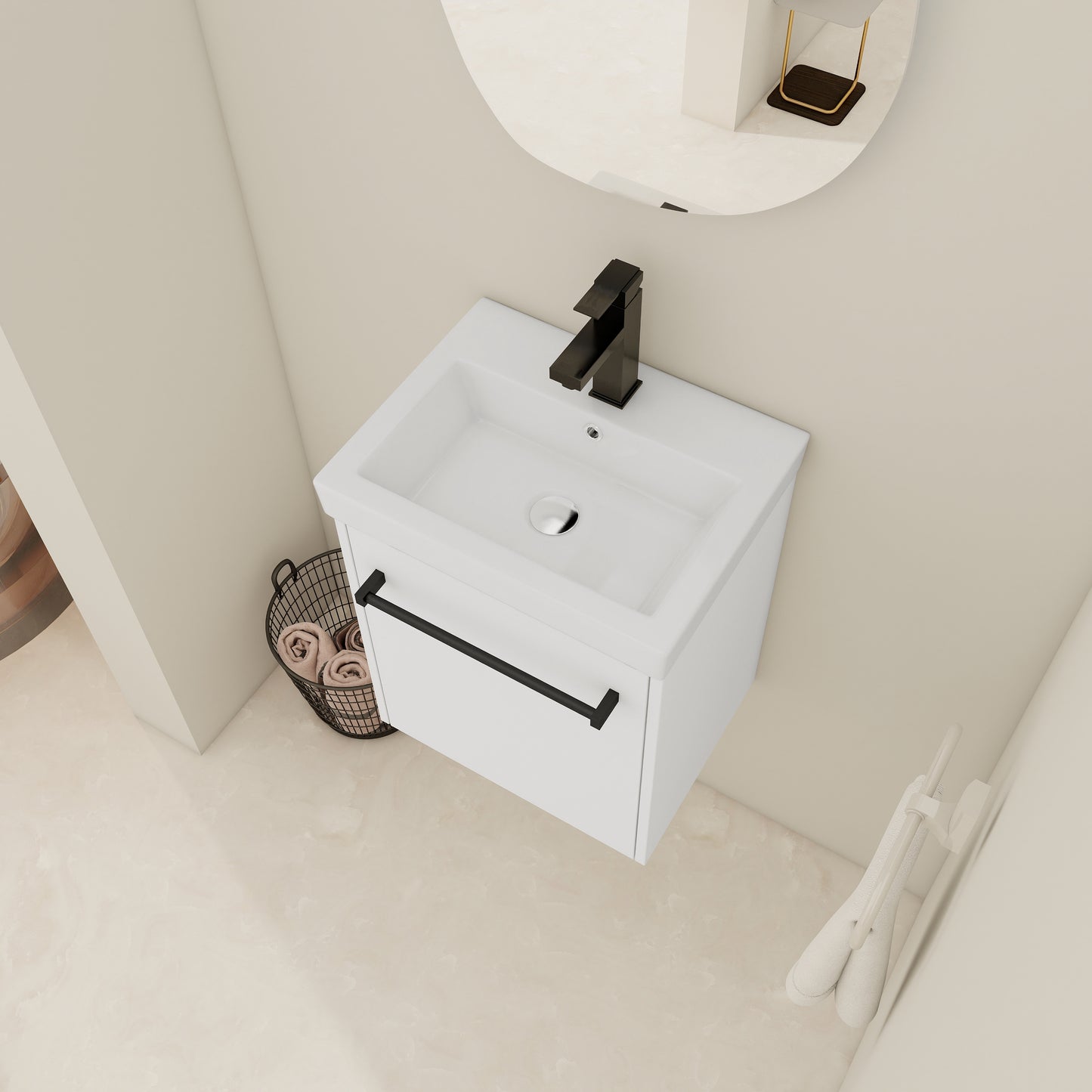 18'' Floating Wall-Mounted Bathroom Vanity With Ceramic Sink &