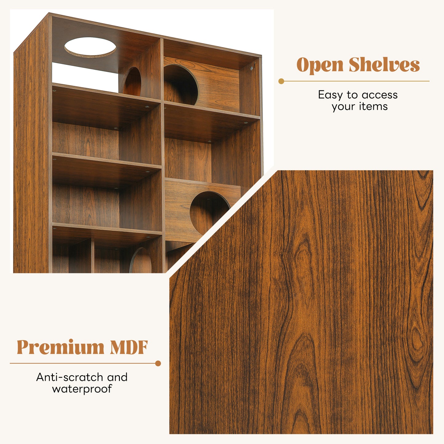 Modern 2 IN 1 Wood Bookshelf Cat House, Tree Display Case With