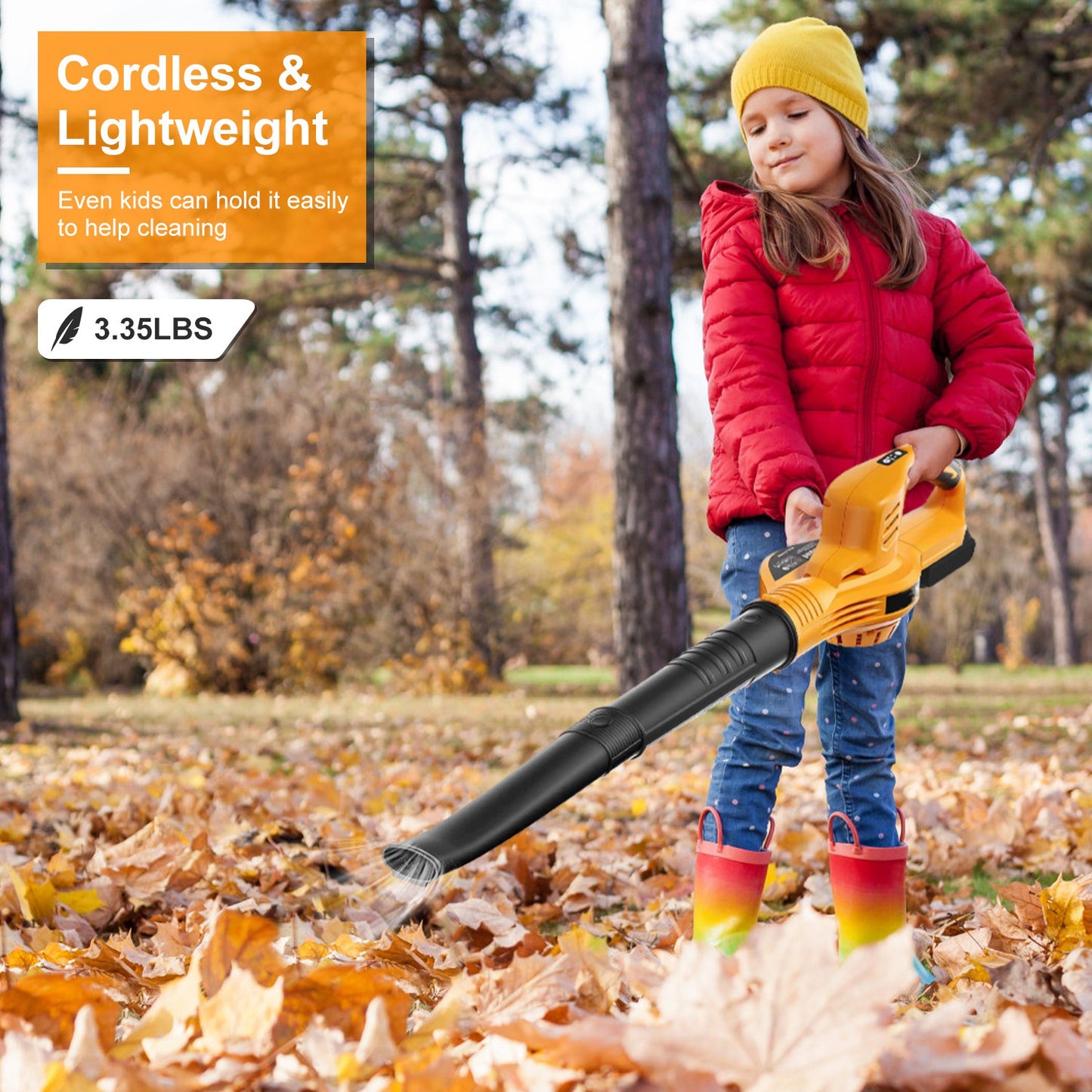 Cordless Handheld Leaf Blower with 124MPH Air Speed and 300CFM, 2-Speed, Orange