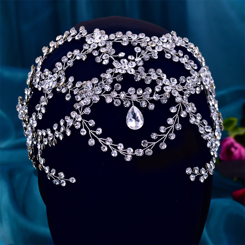 Bridal Rhinestone Cross Tiara Headband - Handmade Silver Hair Accessory