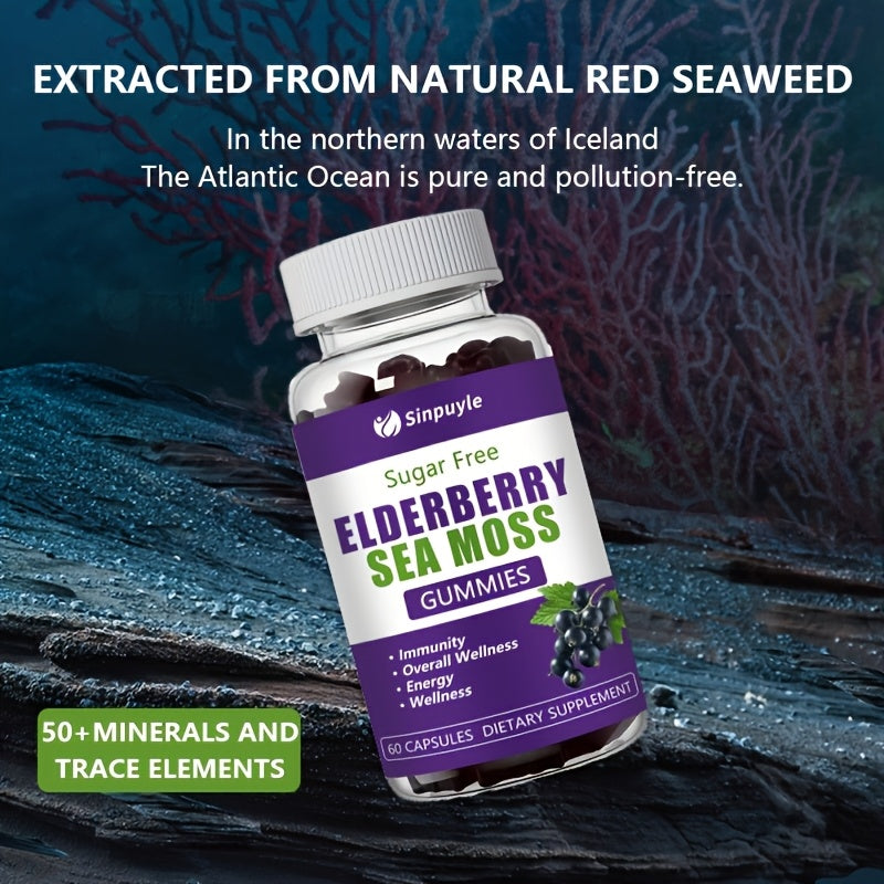 Sugar-Free Elderberry Sea Moss Gummies - Immune Support & Energy Boost - 60ct