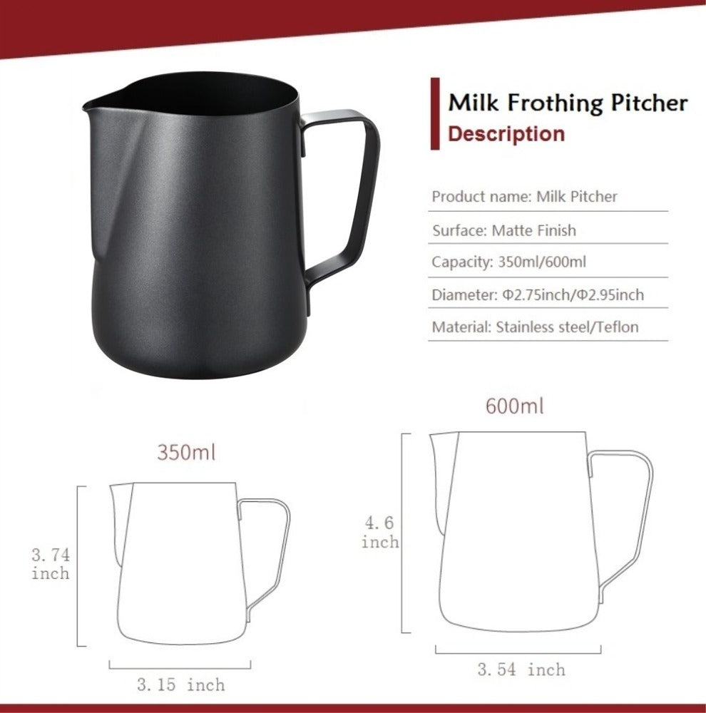 Stainless Steel Milk Frothing Jar - 600ml Matte Black