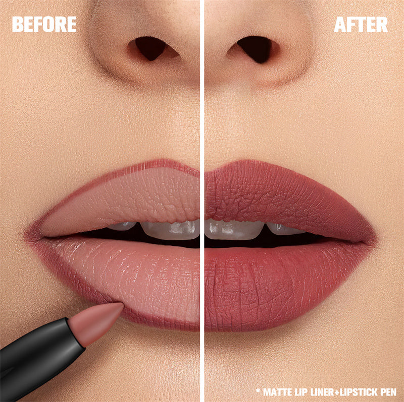 Matte Lip Liner and Lipstick Pencil - Long-Lasting Silky Finish