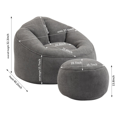 Grey High Pressure Foam Bean Bag Sofa Chair with Footrest