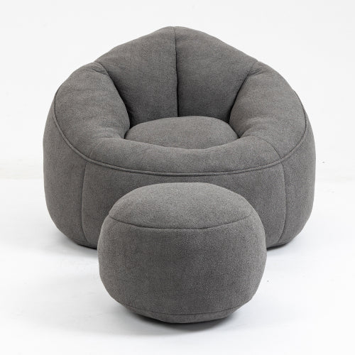 Grey High Pressure Foam Bean Bag Sofa Chair with Footrest